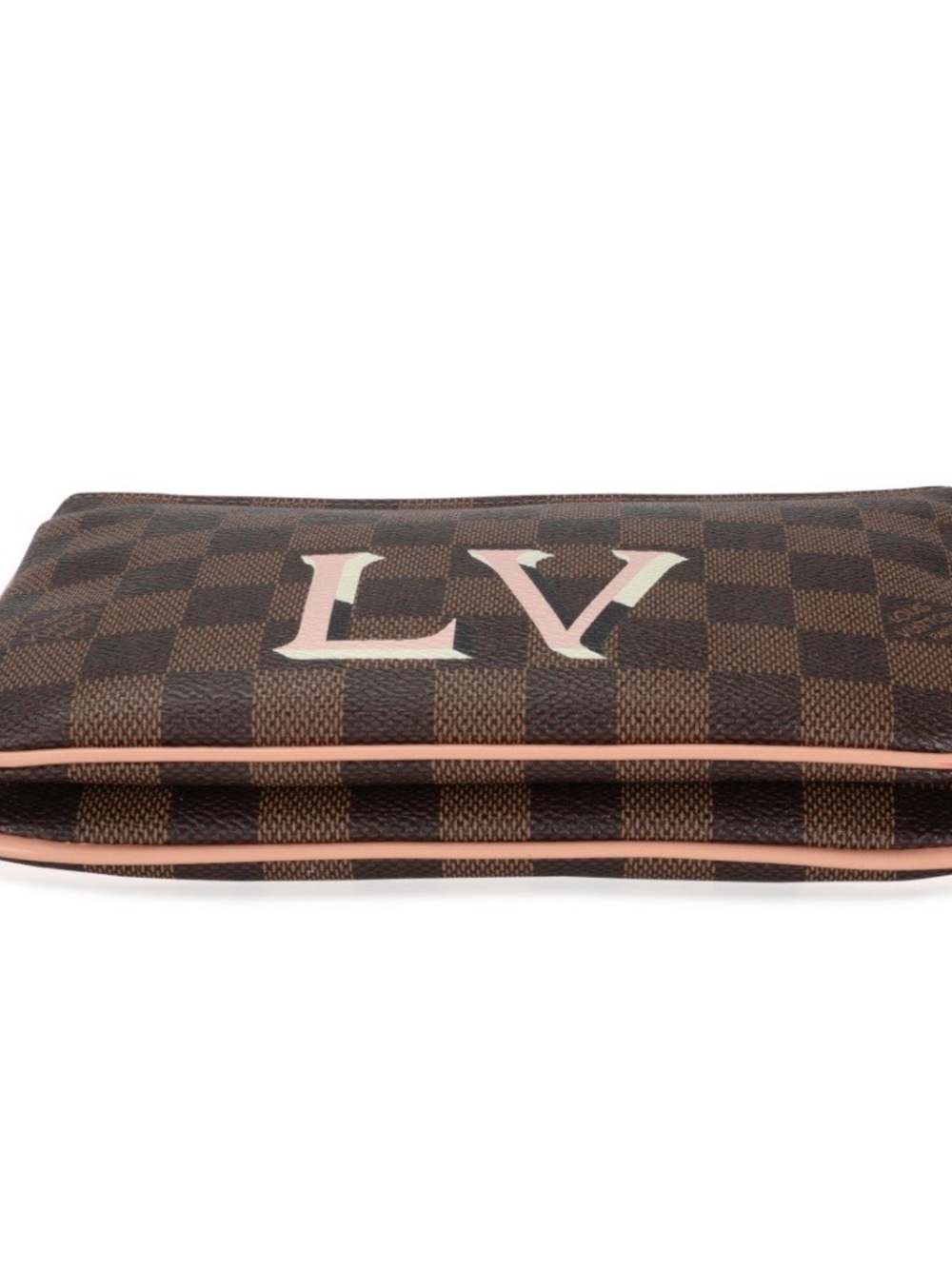 Louis Vuitton Brown Damier Ebene Canvas Pouch with Pink Trim and LV Initials - Picture 5 of 12